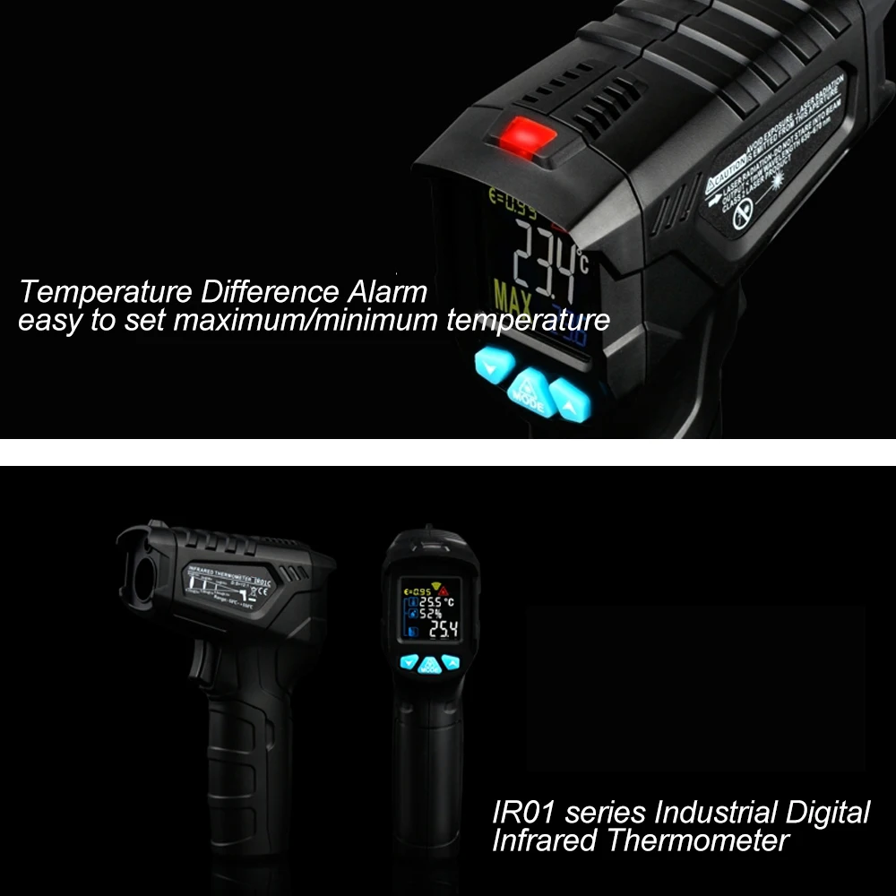 -50~800℃ Industrijsko Digitalni Infrardeči Termometer, Ročni IR LCD Merilnik Temperature Merilnik brezkontaktno IR Pyrometer Higrometer
