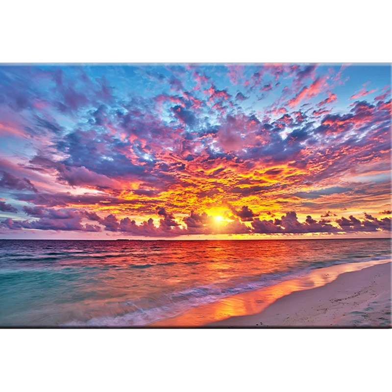 5D Diamond slikarstvo Sunset Sijaj Oblak Slikarstvo Plaži Valovi Seascape Celoten Kvadratni krog Vaja Mozaik Vezenje Slikarstvo art dekor