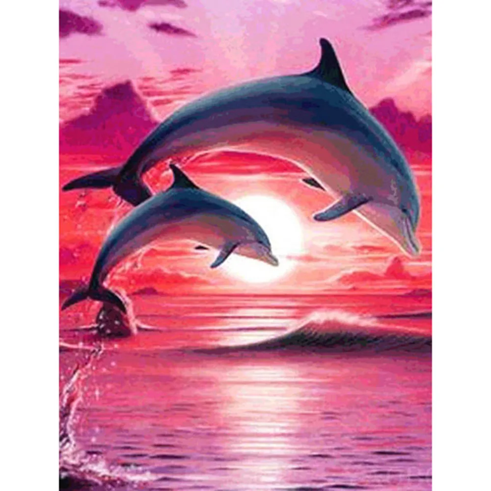 5D DIY celoten kvadratni diamond slikarstvo Živali Dolphin diamond vezenje sončni Zahod, obmorska pokrajina, navzkrižno šiv vzorec doma dekor