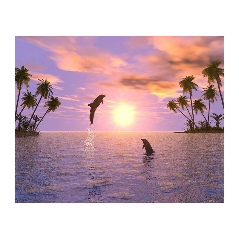 5D DIY Diamanti Vezenje Navzkrižno Šiv Nosorogovo Dekoracijo Sunset Dolphin WZ