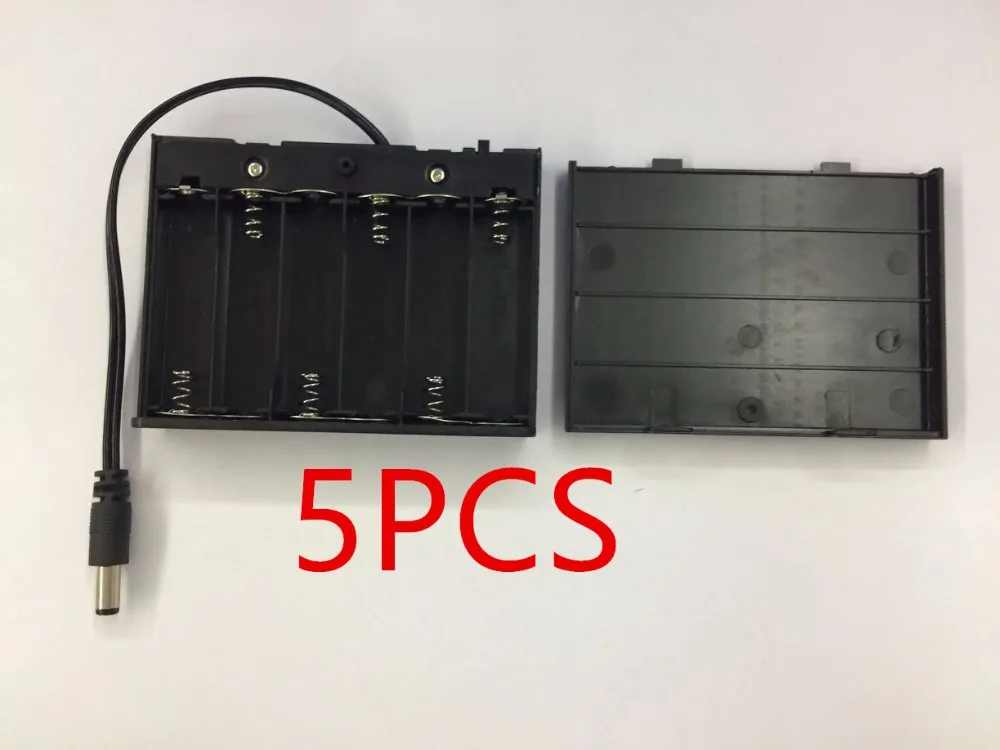 5PCS 6 x AA 9V Plastične Baterije Primeru Škatla za Shranjevanje Zaprtih Imetnik Z DC 5.5*2.1 Moč Jack Moški Vtič S pokrovom Žice Vodi