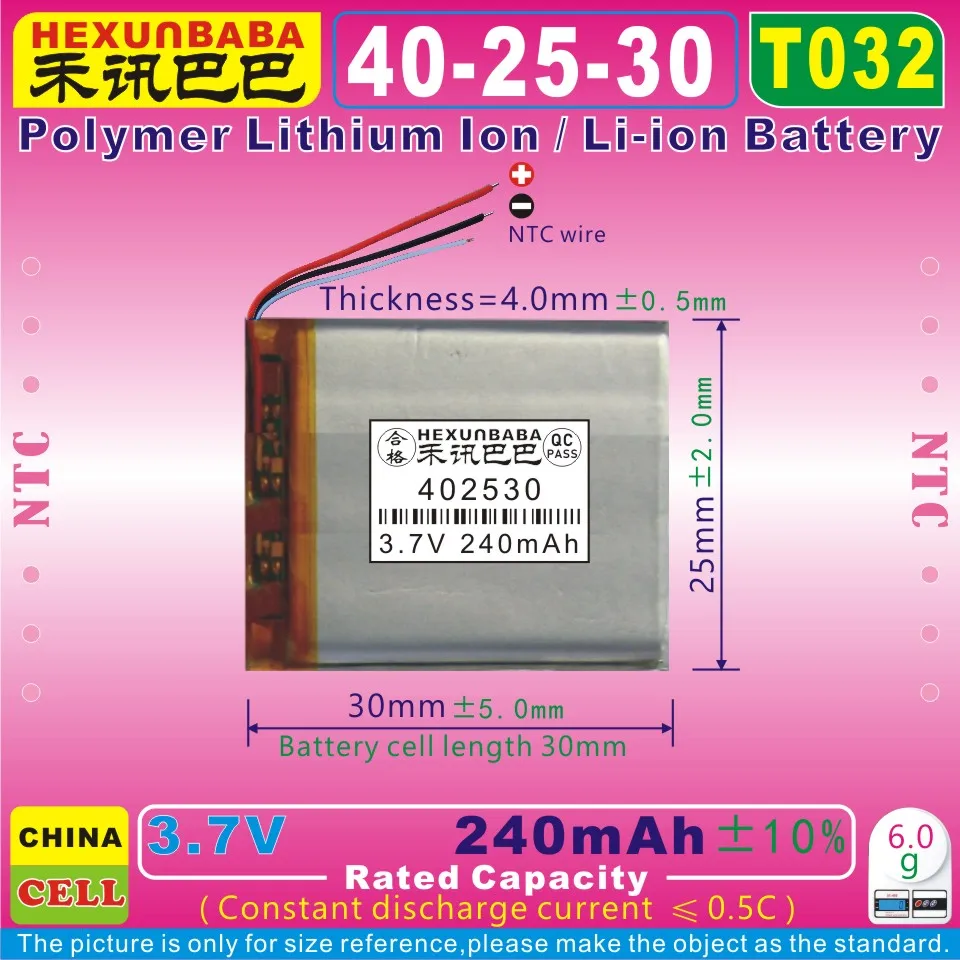 5pcs [T032] 3,7 V 240mAh [402530] NTC; PLIB ( polimer litij-ionska / Litij-ionska baterija ) za model igrače,mp3,mp4,mp5;zvočniki,GPS