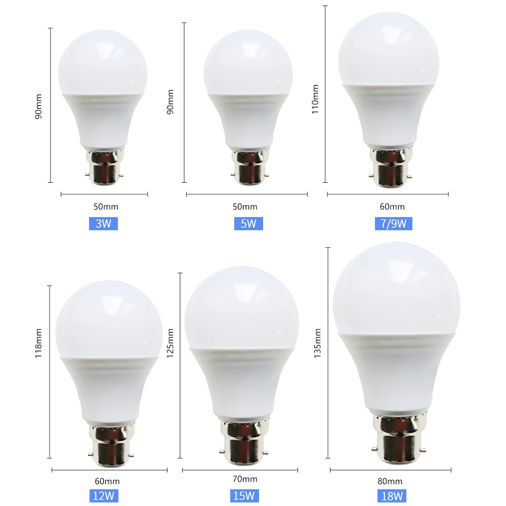 5pcs/veliko LED Žarnice B22 Lučka 110V 220V 240V 230V Lampada Pozornosti Tabela Svetilka 3W 5W 7W 9W 12W 15W 18W Hladna Bela Topla Bela Svetloba