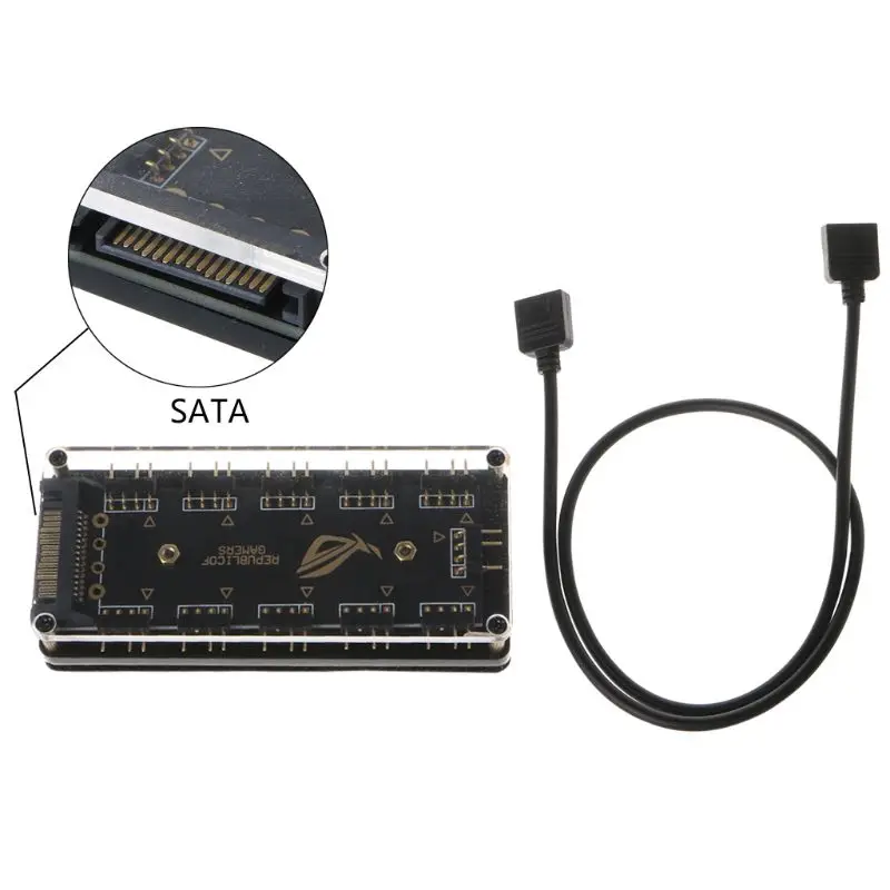 5V 3-pin RGB 10 Hub Razdelilnik SATA Power 3pin ARGB Adapter Kabel Podaljšek za GIGABYTE MSI A SUS ASRock LED