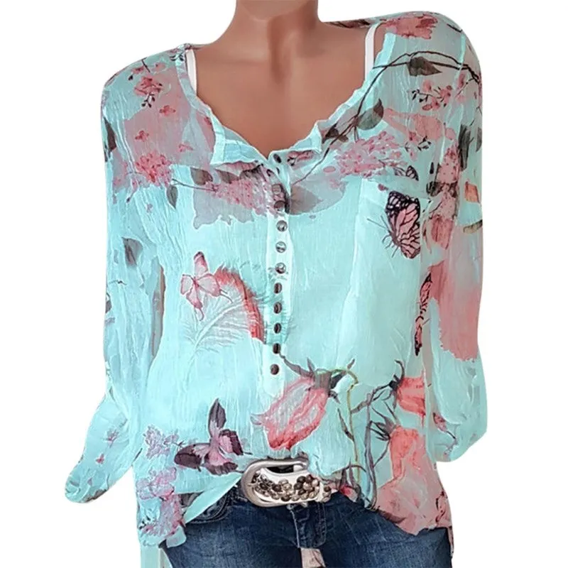 5XL Šifon Bluzo Ženske Poletje Dolg Rokav Print Majica Bluzo Femme Plus Casual Velikost Dame Vrhovi Pomlad Seksi Majico Bluzo Q1383