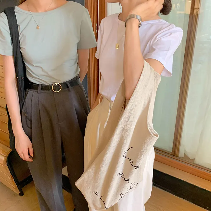 6 barv 2019 poletje korejski slog, barva nazaj seksi kratek rokav slim t srajce womens vrhovi tee shirt femme (X541)