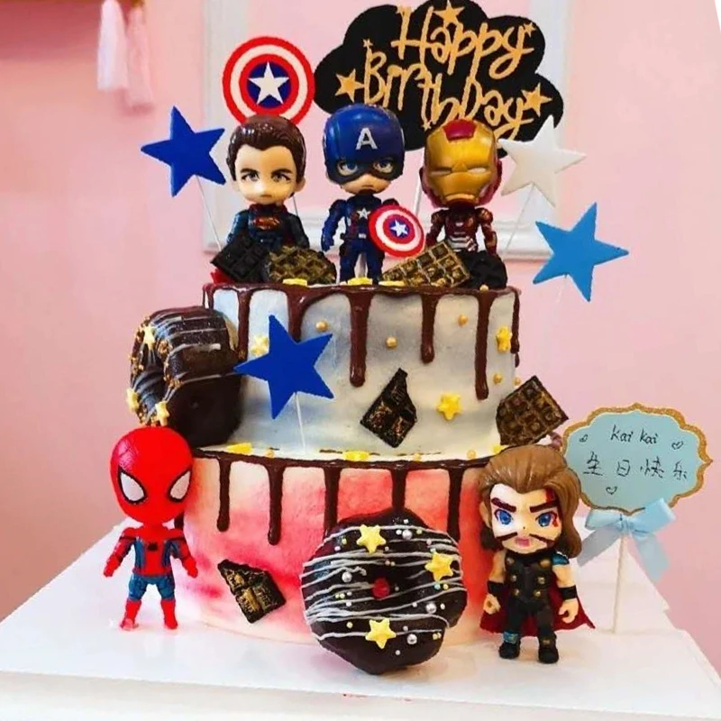 6 Kos Rojstni Dan Torta Dekoracijo Avengers Torto Dekoracijo Plastičnih Spiderman Superheroj, Iron Man, Captain America Dekoracijo