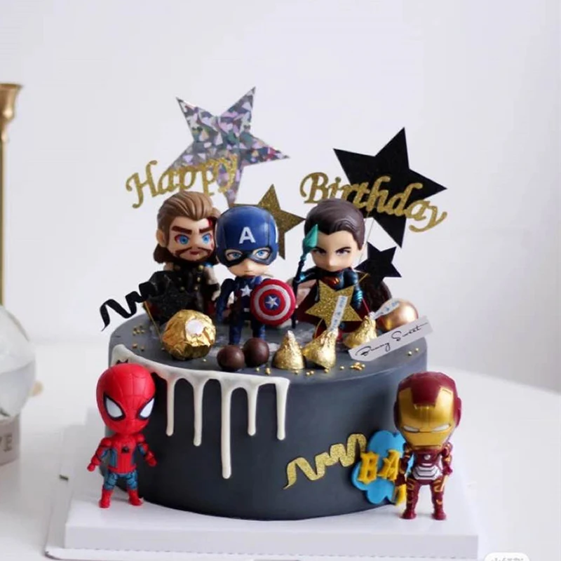 6 Kos Rojstni Dan Torta Dekoracijo Avengers Torto Dekoracijo Plastičnih Spiderman Superheroj, Iron Man, Captain America Dekoracijo