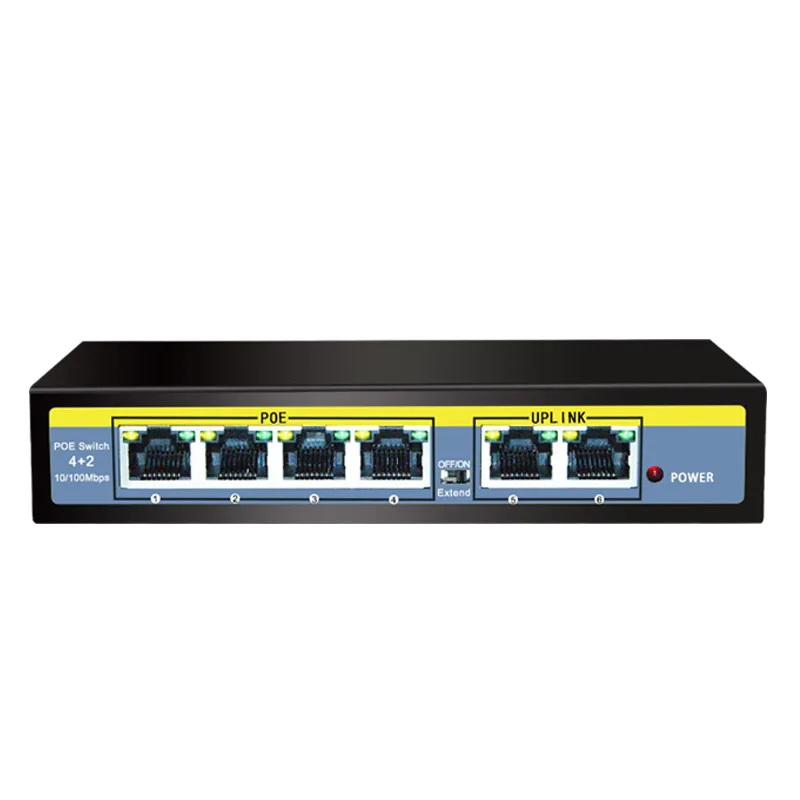 6-Portni Ethernet Switch 72W S 4-portni POE+2 UPlinks 100 Mb / s Stikalo Notranje Moči Backplane pasovne širine 1.2 G Full-duplex