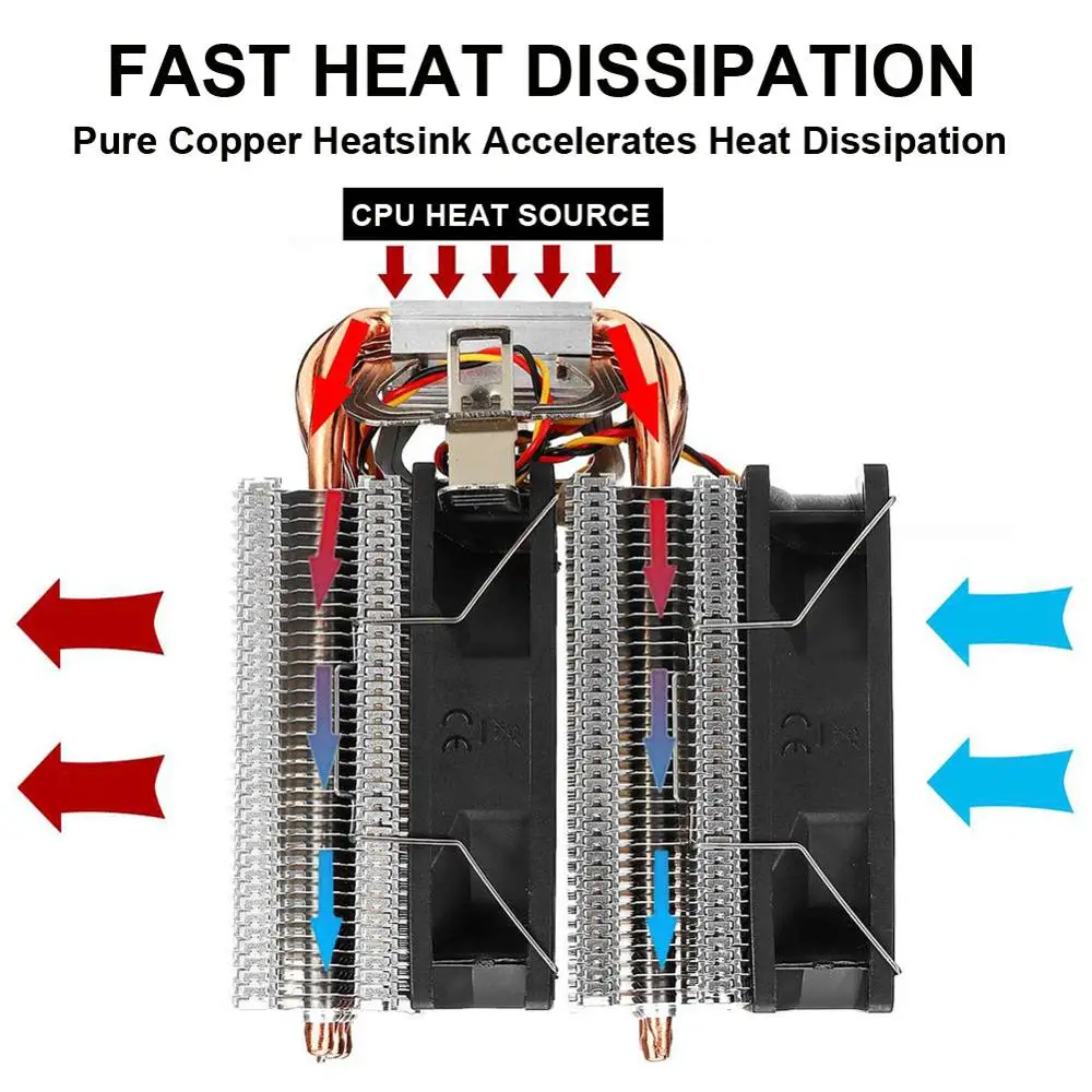 6 Toplotne Cevi CPU Hladilnik Dual-side Ventilator Hladilnika Tiho Hlajenje Fan Heatsink Radiator za LGA 1150/1151/1155/1156/1366/775 za AMD