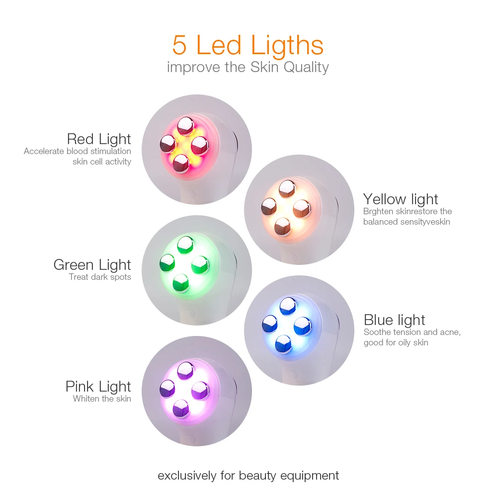 6 v 1 LED RF Foton Terapija Koži Obraza Lifting Pomlajevanje Vibracije Naprava, Pralni EMS Ion Microcurrent Mesotherapy Massager