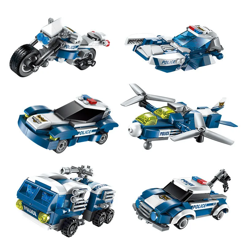 6 V 1 Mestna Policija Niz gradnikov Otroci Montaža SWAT Zrakoplova Avto Robot Igrača Blok Združljiv z Legoed za Otroke
