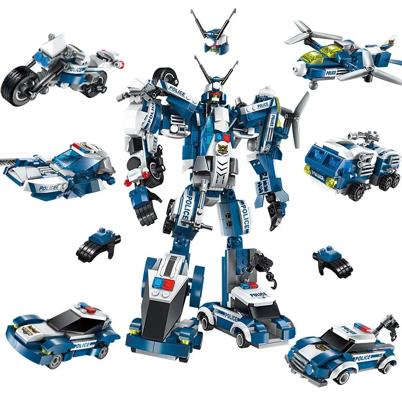 6 V 1 Mestna Policija Niz gradnikov Otroci Montaža SWAT Zrakoplova Avto Robot Igrača Blok Združljiv z Legoed za Otroke