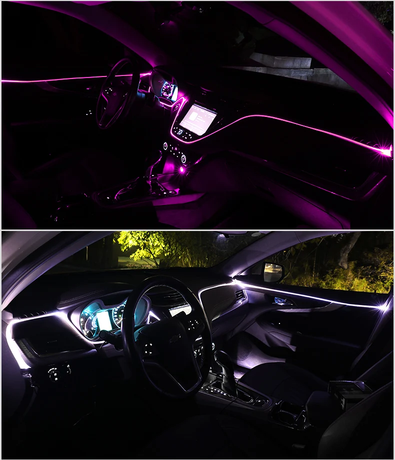 6 v 1 Prilagodljiv Avtomobil Vzdušje Svetilke APP Zvočni Nadzor RGB Načinu Pisane Auto Notranje zadeve Okoljske Svetlobe Dekorativna Svetilka Trakovi 8m