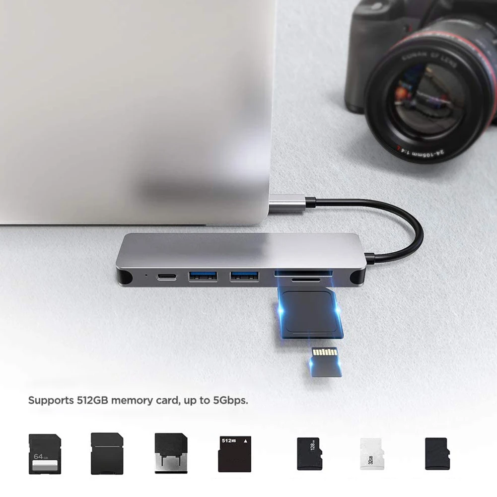 6 v 1 USB C Vozlišče Tipa C do HDMI, Ethernet, USB 3.0 Vrata SD/TF Card Reader USB-C PD Moč Dostave za Macbook Prenosniki Prenosnik