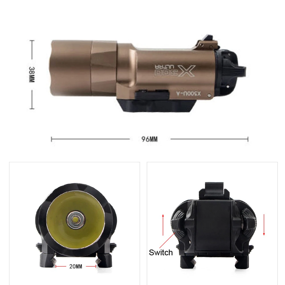600 Lumnov Svetlo Močan X300U Ultra LED Svetilka Fit 20 mm Picatinny Železniškega za Tactical Puška za Lov