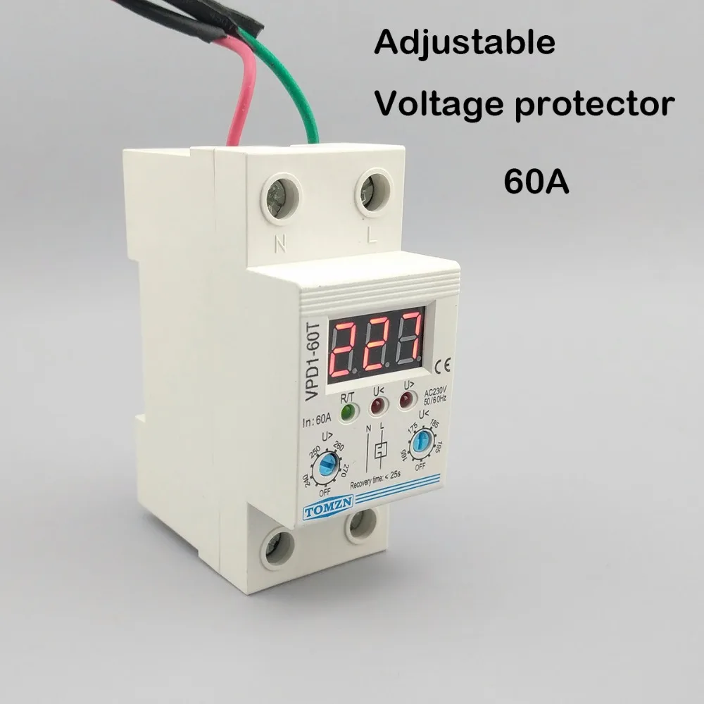 60A 220V nastavljiv samodejno znova priključite napetost nad in pod napetostjo naprave rele z Voltmeter napetost monitor