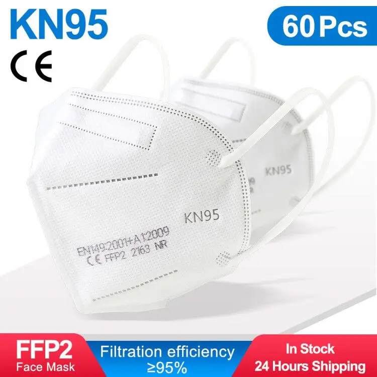 60PCS FFP2 KN95 masko Dustproof Respiratpr 5Layer Non-woven 95% Filtation Prahu filter za Masko mascarillas Maske KN95 fp2 K95