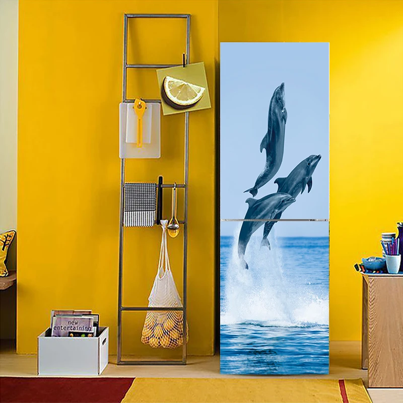 60x150cm/60x180cm Dolphin Živali Vzorec Hladilnik Nalepke PVC Hladilnik Vrata, Kuhinja, samolepilne Stenske Nalepke Dekor