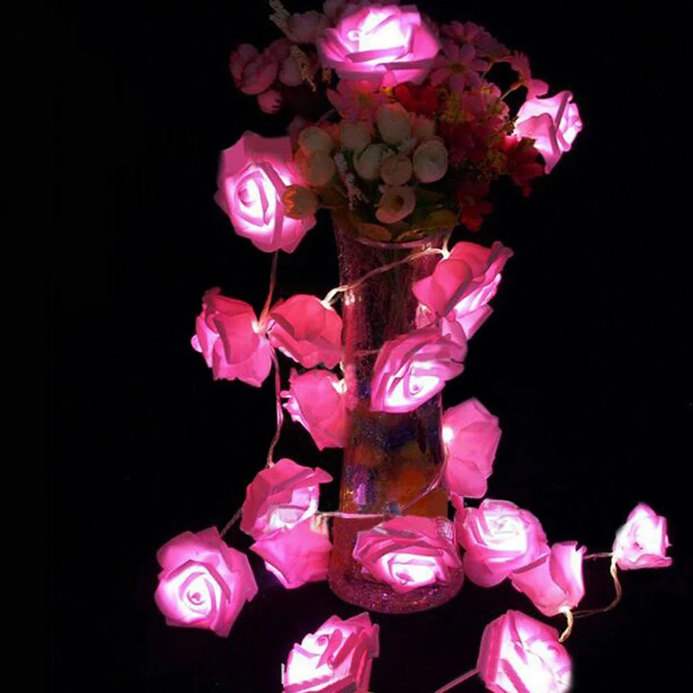 6M 40LED Pink Rose Cvet LED Pravljice Luči Počitnice Niz Luči Baterija Upravlja Valentinovo Poročno zabavo, Božični Okraski