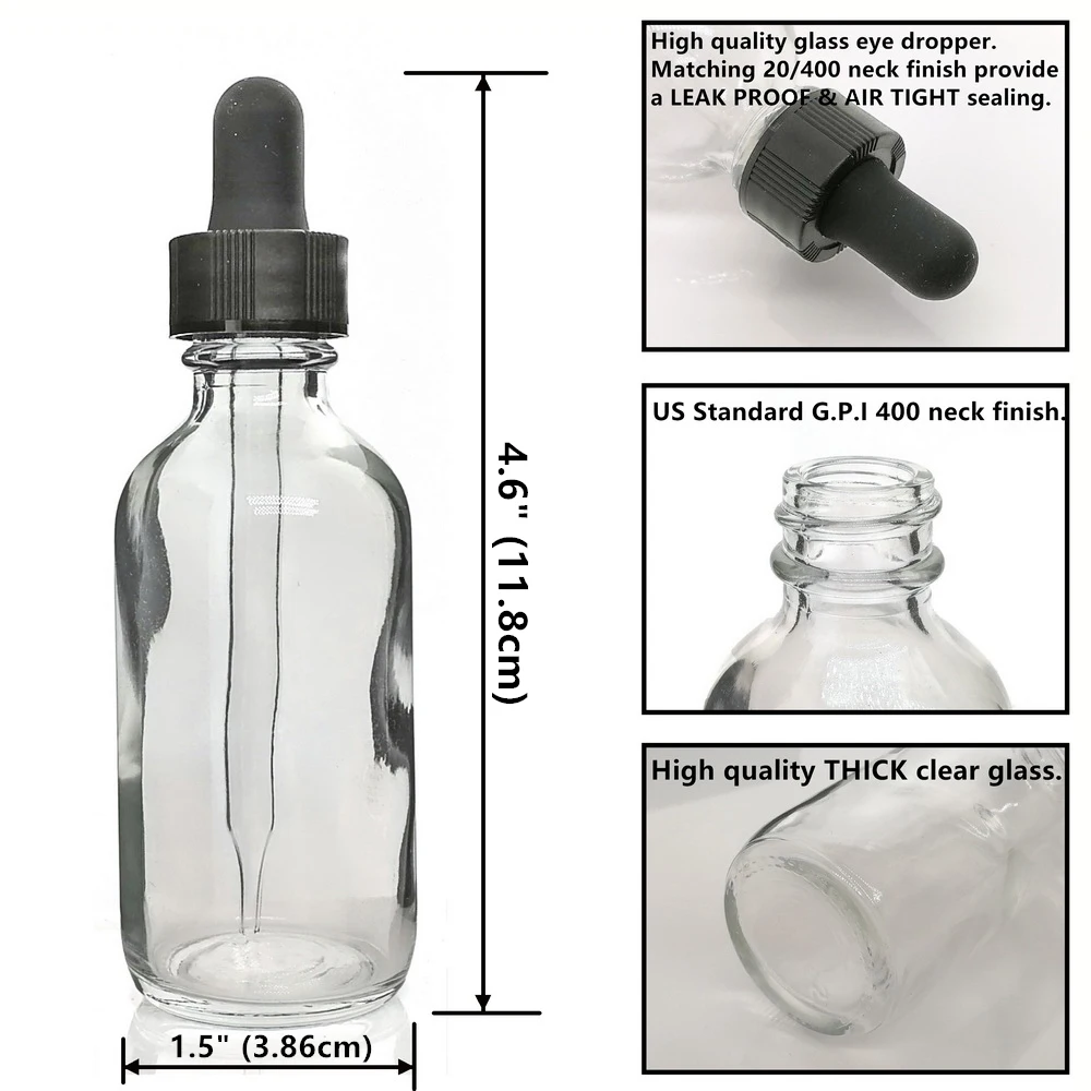 6pcs 2 Oz 60ml Jasno Stekleno Kapalko Steklenica s steklenim Očesom Pipeto Prazne Povratne Eterična olja Aromaterapija Reagenta Tekoče