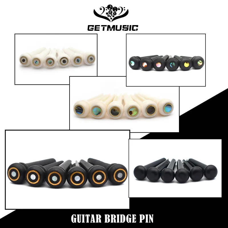 6Pcs Kosti Most Zatiči Ebony Most Zatiči Rosewood in Plastike za Akustično Kitaro, Pearl Lupini Medenina Krog