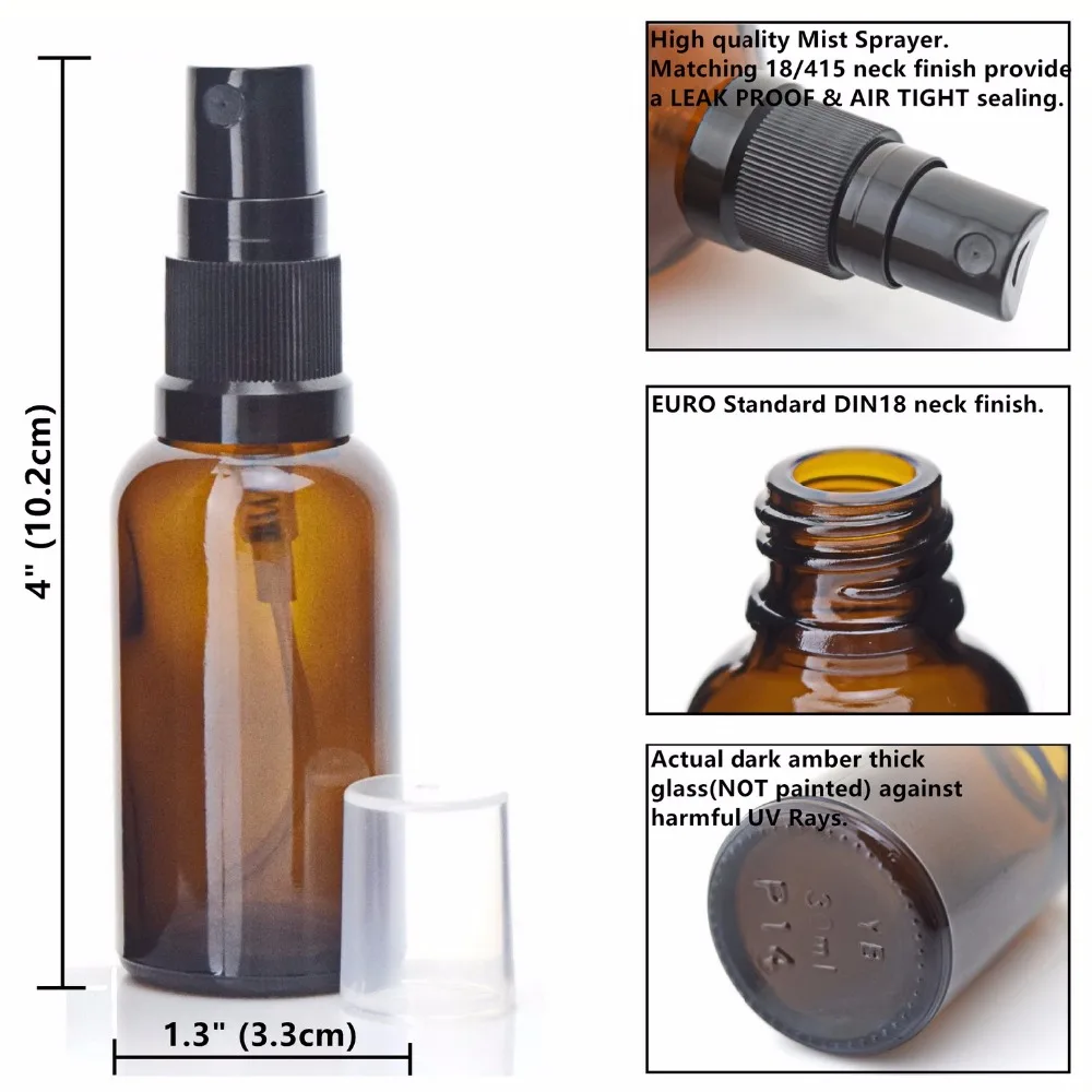 6pcs Prazne Povratne 30ml Oranžna Stekla Razpršilo Spray Steklenico s črno fine megle škropilnica za eterično olje parfum aromaterapija