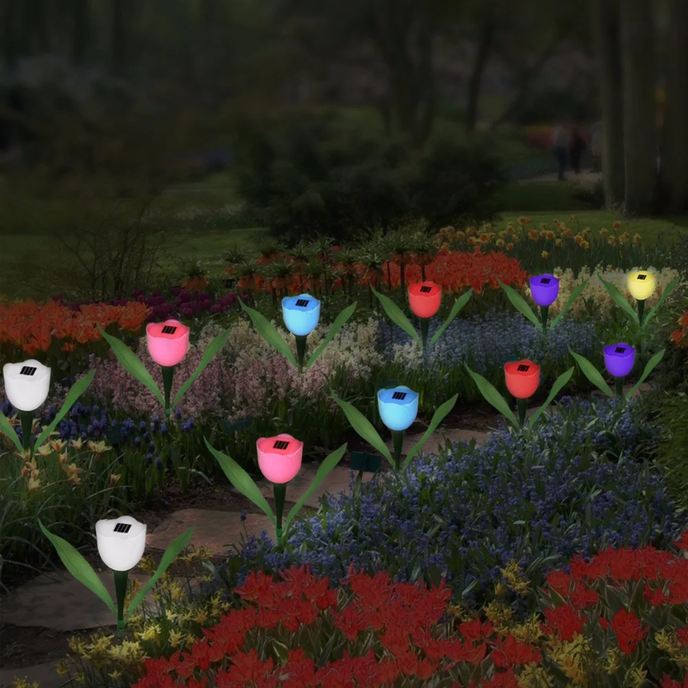 6PCS Tulipanov Cvet Obliko LED Sončne Luči na Prostem Dvorišče Krajine, Travnik, Vrt Dekoracijo Svetlobe LED Barvit Sončni Cvet Svetilke
