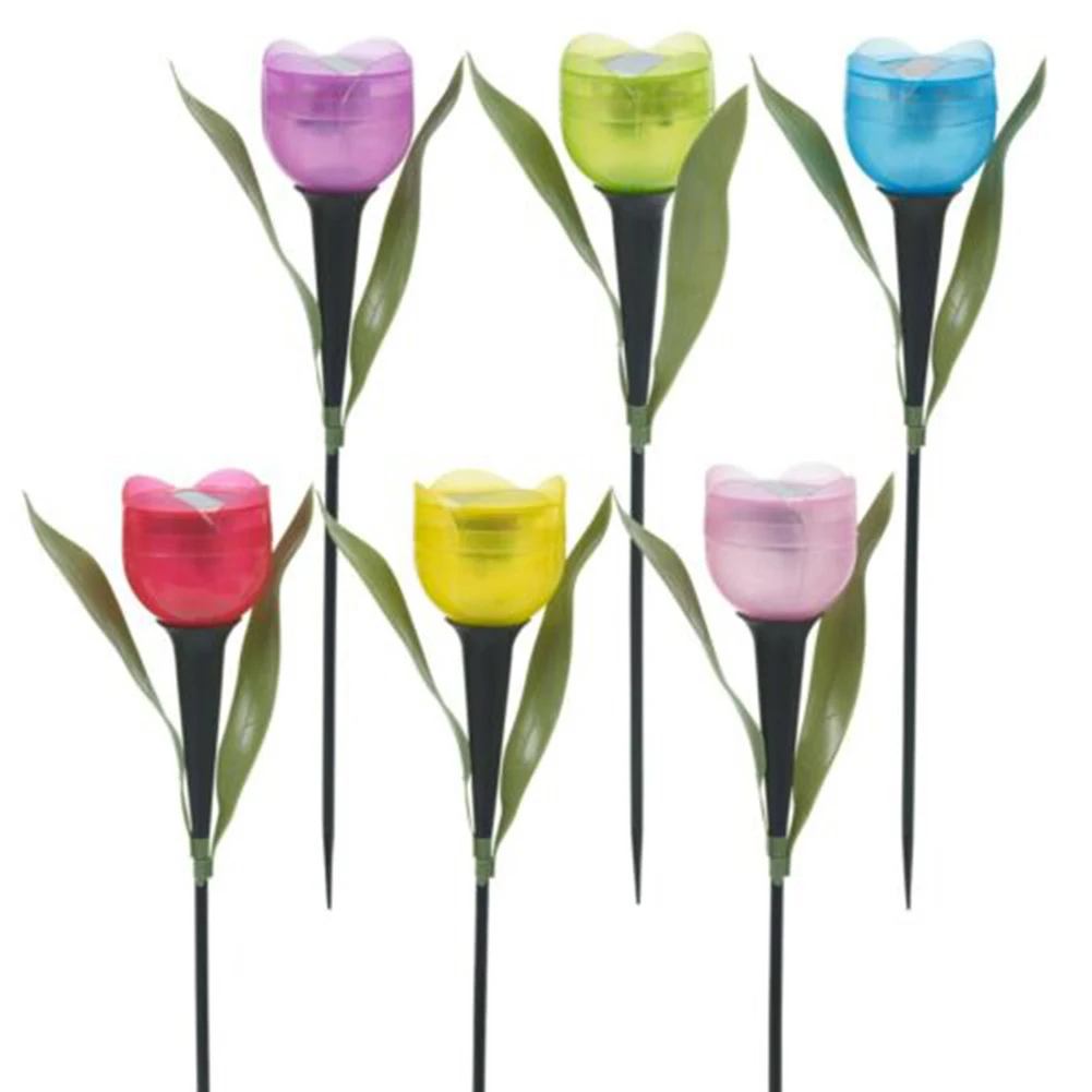 6PCS Tulipanov Cvet Obliko LED Sončne Luči na Prostem Dvorišče Krajine, Travnik, Vrt Dekoracijo Svetlobe LED Barvit Sončni Cvet Svetilke