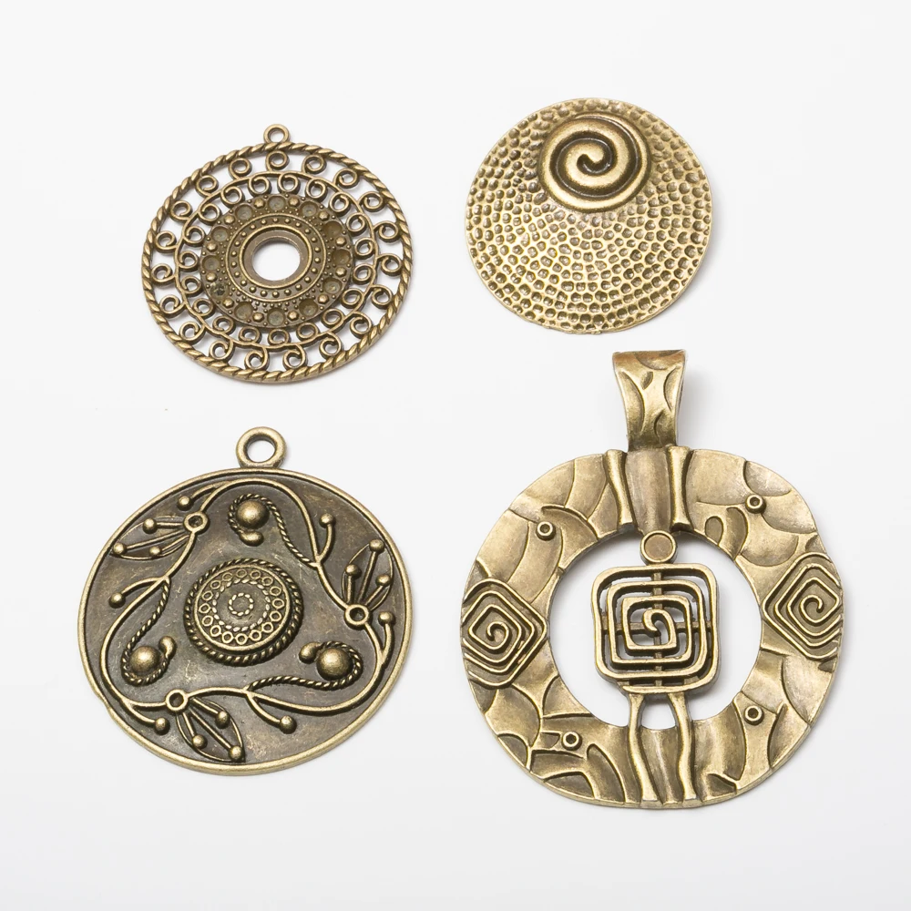 6pcs Votlih Krog Letnik bronasto cinkove zlitine, kovinski obesek čarobne gumbe za diy nakit, izdelava 4689-4693