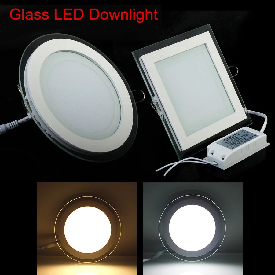 6W 9W 12W 18W Krog/Kvadrat Steklo LED Downlight Vgradni LED Plošča Light Spot Stropa Navzdol Svetlobe Toplo/Naravne/Hladno Bela/3 Barve