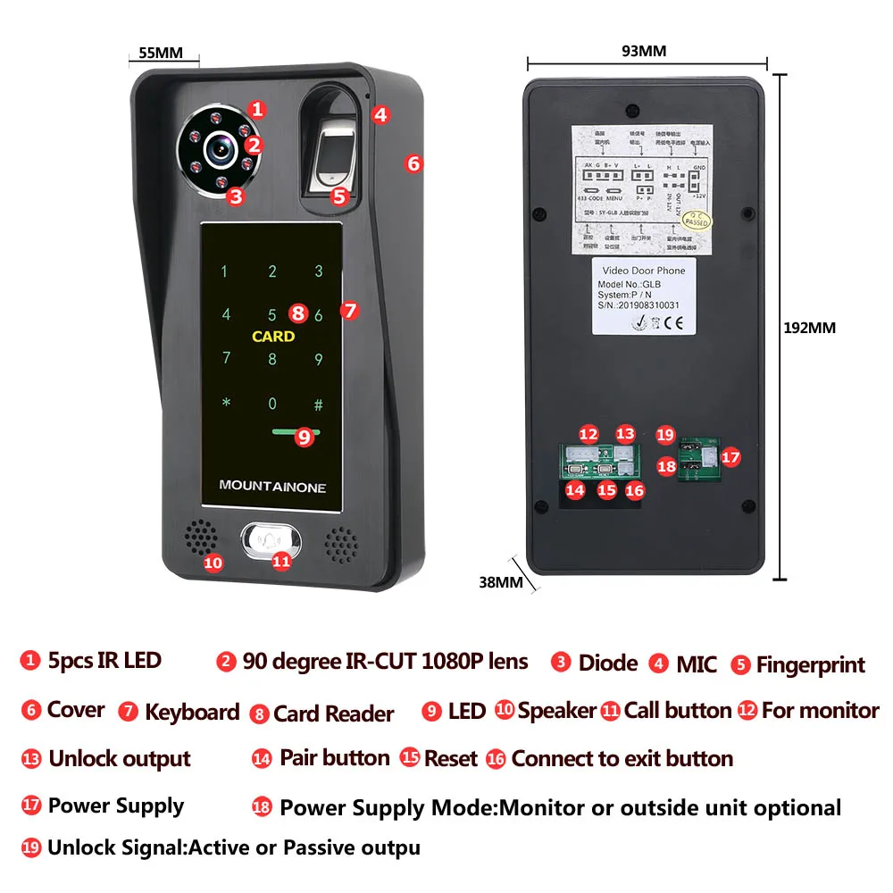 7 3 palčni Monitorji Wifi Brezžični bralnik Prstnih IC Card Video Vrata Telefon Zvonec Interkom Sistem z Žično AHD 1080P Vrata Acce