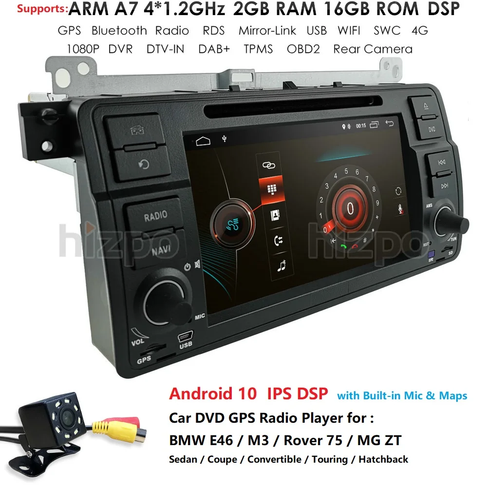 7 Palčni 2GB+16GB Android 10 1 Din avtoradia Za BMW E46 M3 multimedijski sistem GPS Navigacijski DVD Predvajalnik podporo Ogledalo Povezavo TPMS