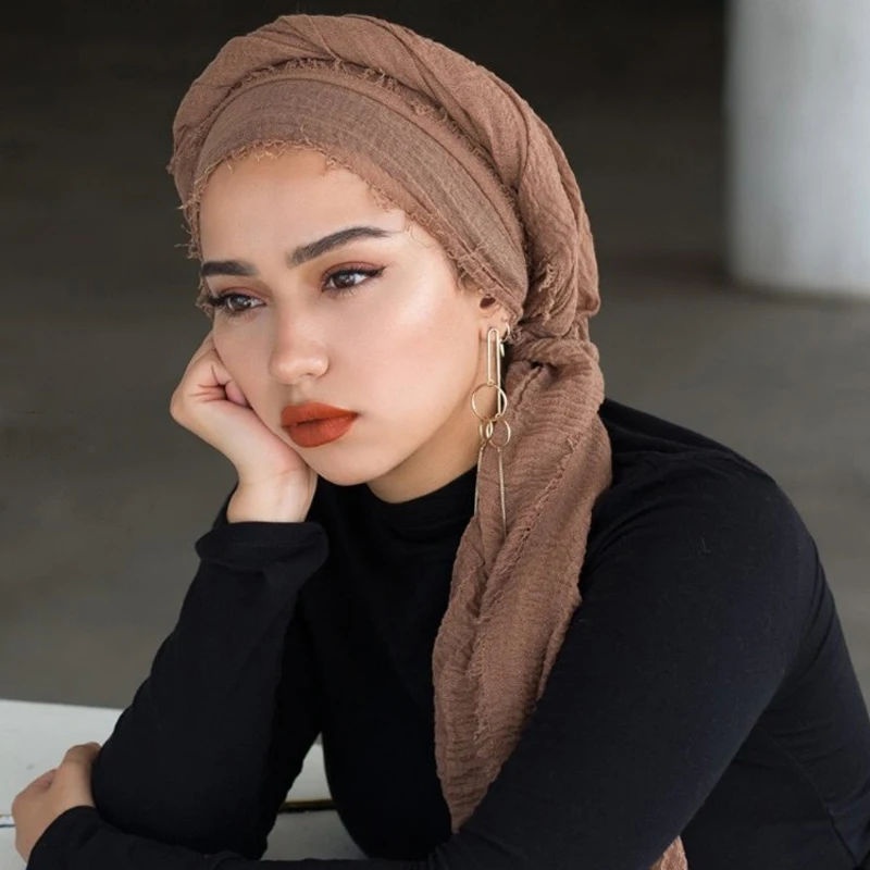 70*175cm muslimanskih žensk crinkle šal hidžab soild barve, bombaž islamske headscarf arabski headwrap ženski šal turban šali