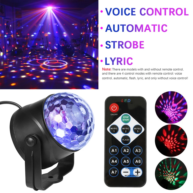 7Color LED Luč Disco Zvok Vključen Obračanje Čarobno bitje Laserski Projektor Lučka Lučka za Božič RGB LED DJ Fazi Luči
