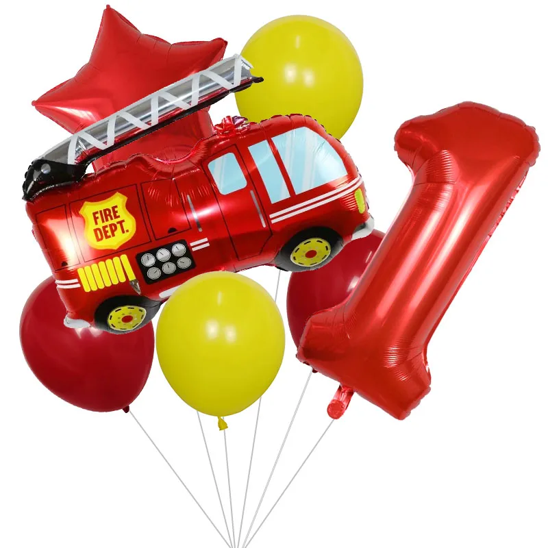 7pcs Avto folija Baloni Inženiring, avto Požar tovornjak Balon 1 2 3 4 5st Happy Birthday Party okraski Otroci Število zvezdic globos
