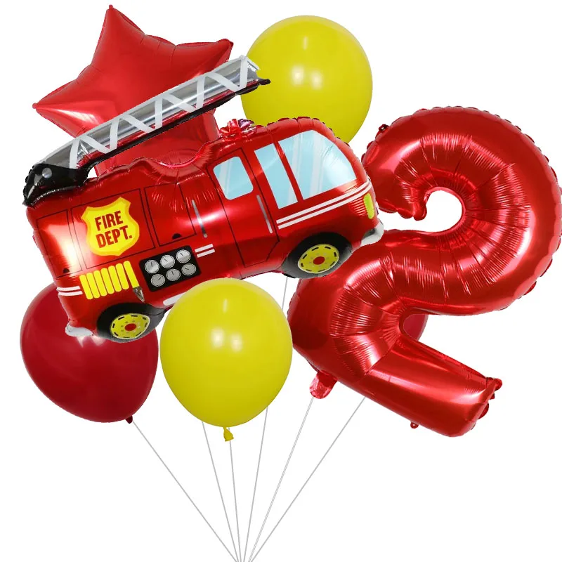 7pcs Avto folija Baloni Inženiring, avto Požar tovornjak Balon 1 2 3 4 5st Happy Birthday Party okraski Otroci Število zvezdic globos