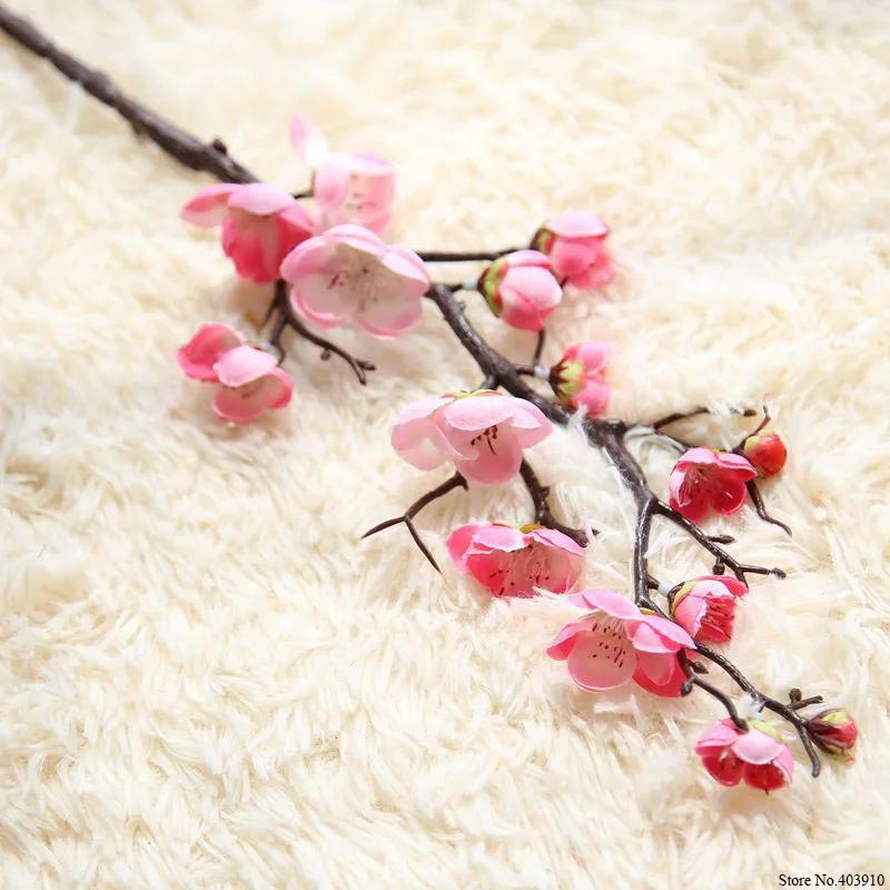 7PCS/veliko Slive Češnje cvetovi Svile Umetno cvetje plastične puše Sakura drevo podružnica Doma namizni Dekor Poročno Dekoracijo Venec