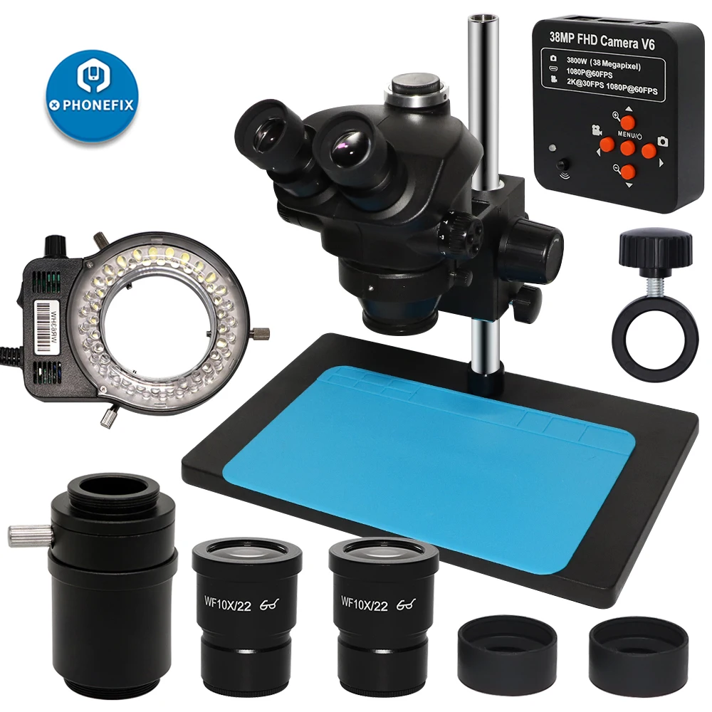 7X-45X Simul-Osrednja Stereo Mikroskop Trinocular Mikroskopom Nabor 38MP HDMI USB Video Kamere Za Elektronika Spajkanje Popravila