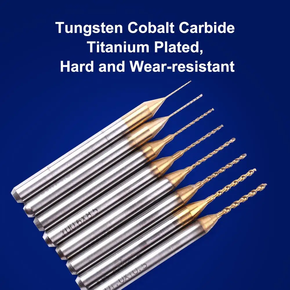 8 KOS Mešani Volframov Karbid Twist Drill Bits 0,3 mm do 1mm 3.175 mm Kolenom Za PCB Dremel Nakit CNC Mehke Kovine