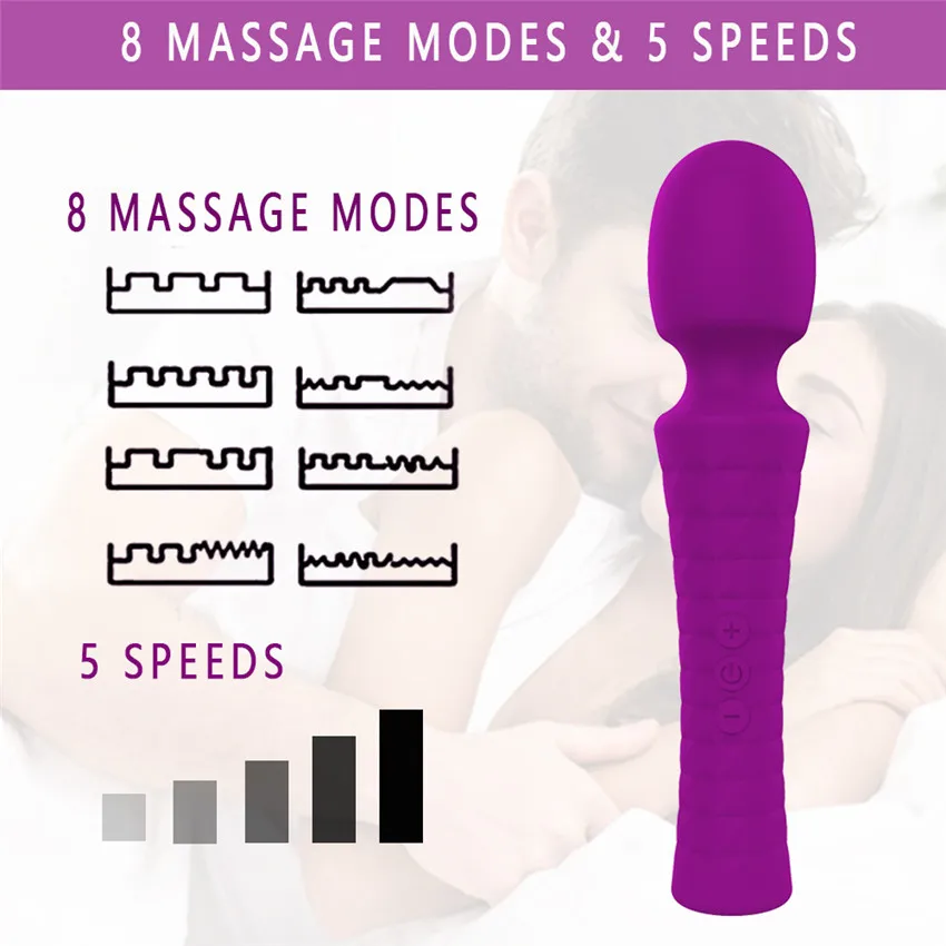 8 Načini + 5 Hitrosti, Ultra Močna Velik Vibrator Telo Massager AV Palico G-spot Stimulator Spolnih Izdelek Sex Igrača za Ženske USB Polnjenje