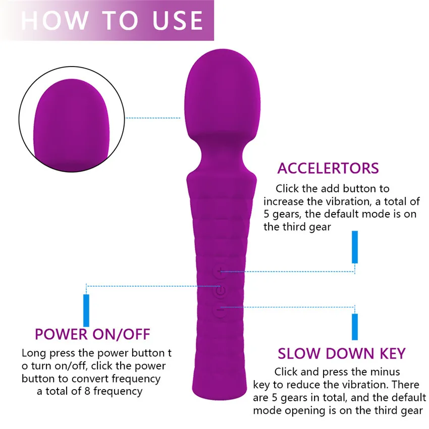 8 Načini + 5 Hitrosti, Ultra Močna Velik Vibrator Telo Massager AV Palico G-spot Stimulator Spolnih Izdelek Sex Igrača za Ženske USB Polnjenje