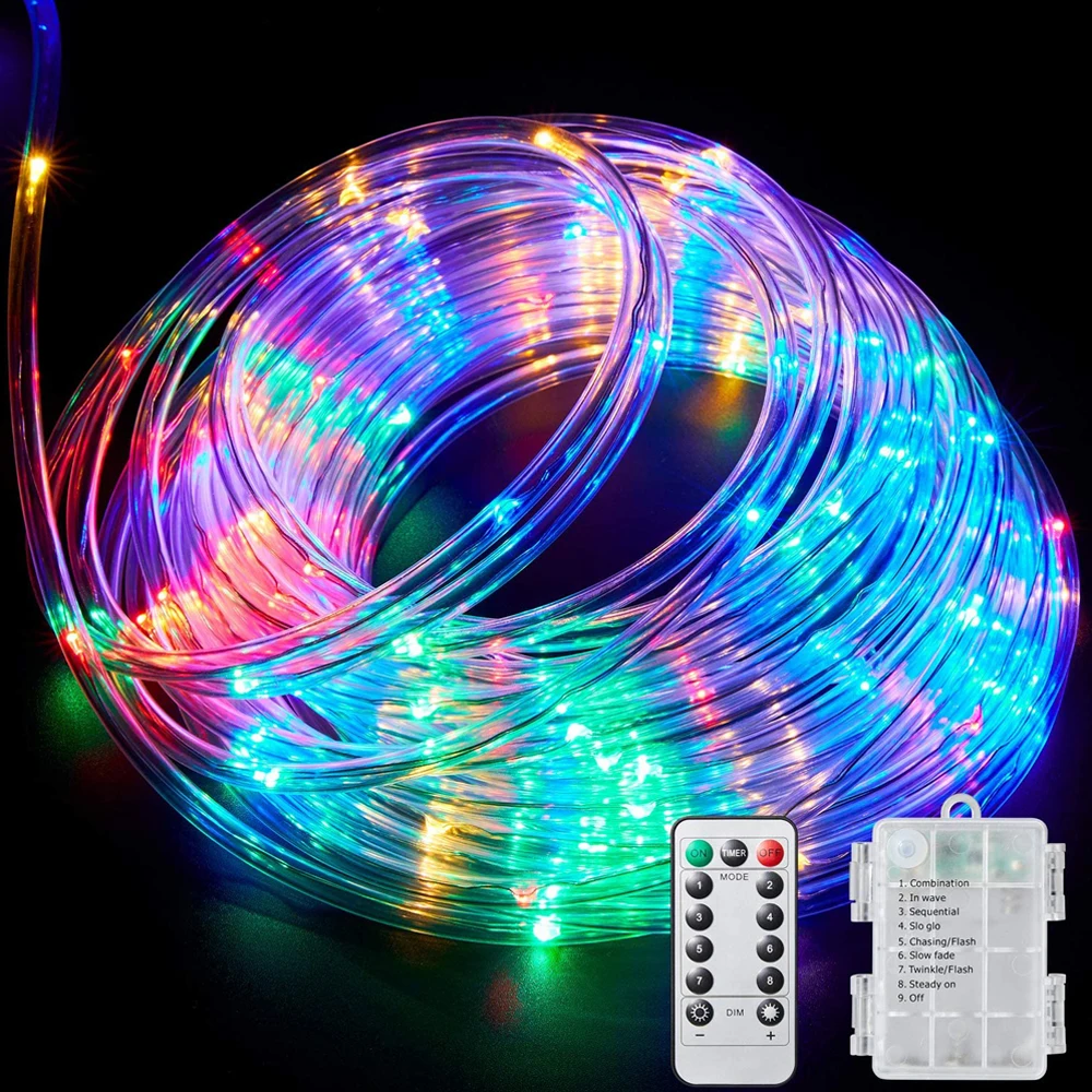 8 Načini vodoodporna LED Vrv Luči Baterija Upravlja Niz Cevi Luči Daljinski upravljalnik Božič Vrtno zabavo na Prostem Dekor