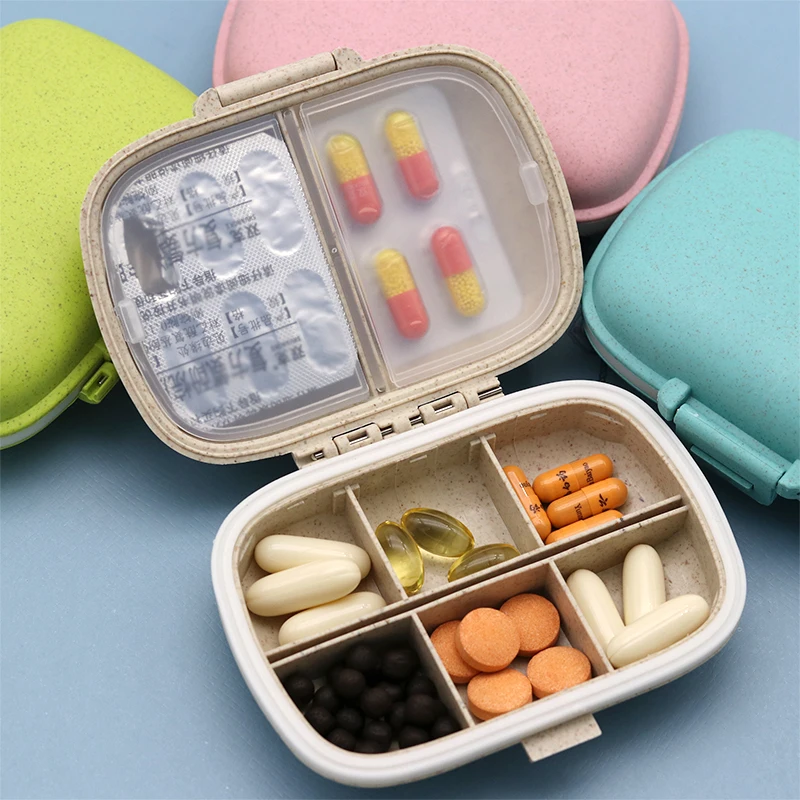 8 omrežja organizator vsebnik za tablete potovanja tablete škatla z Seal ring Majhno polje za tablete Pšenične slame posoda za zdravila
