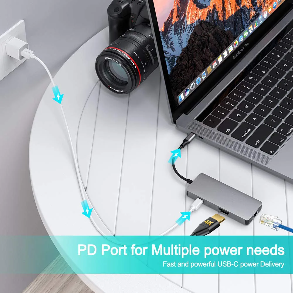 8 V 1 USB C Dock priključek RJ45 Adapter Multi-port Tip C Hub Razdelilnik usb hub Macbook dodatki usb tip c c 3.1 HDMI je združljiv