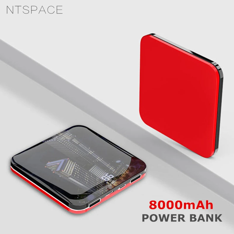 8000mAh Ogledalo Moči Banke Dual-USB 2.0 Hitro Polnjenje Powerbank Prenosni okvir iz Aluminija Hitro Polnjenje Backup Baterije Pack