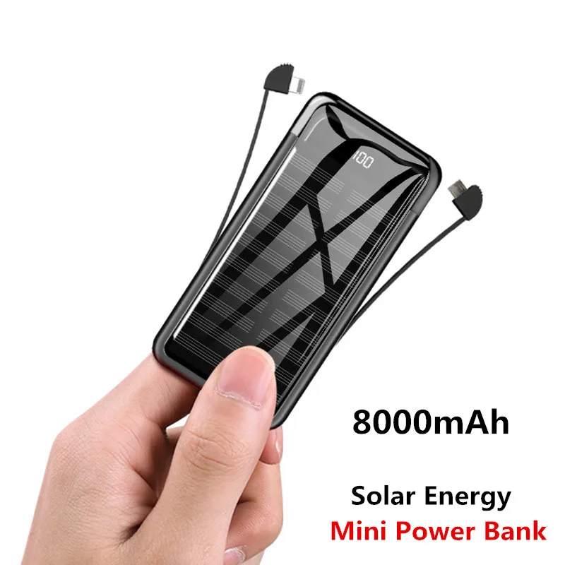 8000mAh Sončne Mini Power Bank 2.4 Hitro Polnjenje Prenosnih Ogledalo Powerbank Hitro Polnjenje Sončne Energije v Zunanjih Baterije Dvojno Kabel