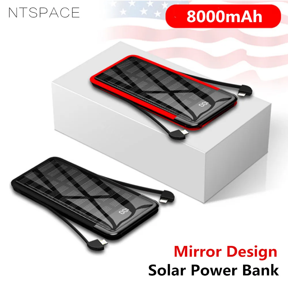 8000mAh Sončne Mini Power Bank 2.4 Hitro Polnjenje Prenosnih Ogledalo Powerbank Hitro Polnjenje Sončne Energije v Zunanjih Baterije Dvojno Kabel