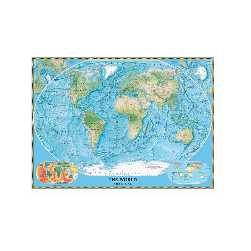 84x59cm Svetu Fizični Zemljevid s Svetovnega Tectonics in Podnebne Unframe Zemljevidu Sveta Stenski Dekor Plakat