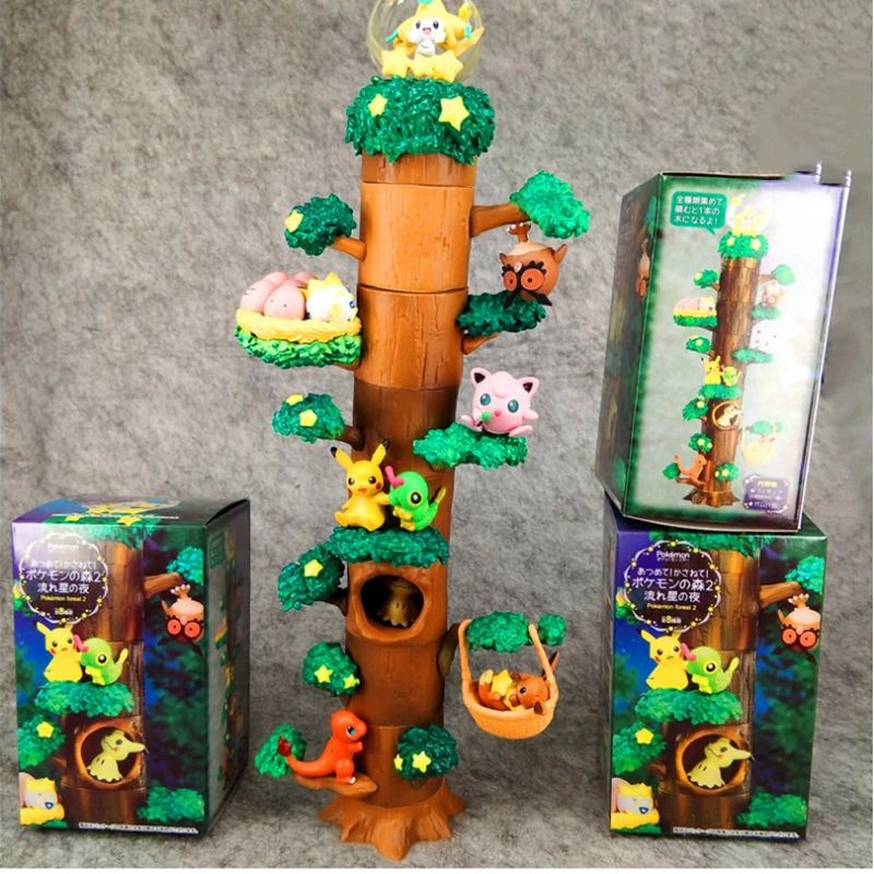 8Pcs/Nastavite Prvotno POKEMON Igrača drevesa štor Žep Pošast Pikachu Gozdov Ukrep Slika Model Igre Slepo Polje Poké Anime Igrača Za Otroka
